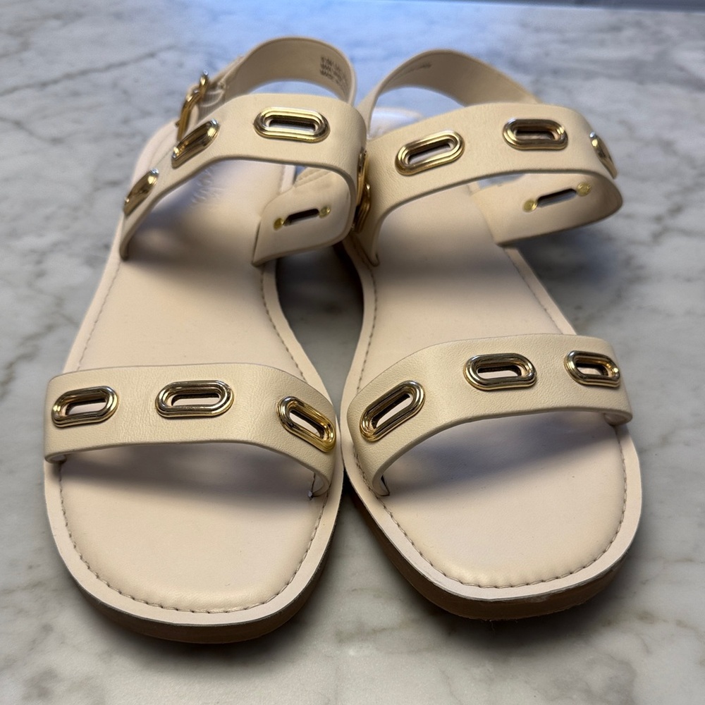 Splendid Cream Sandals with Gold Hardware